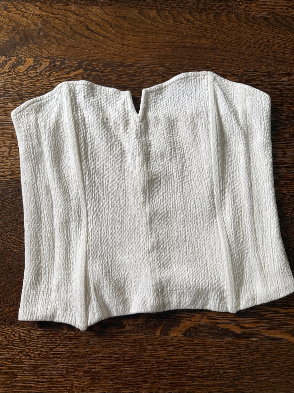 Textured Strapless White Crop Top